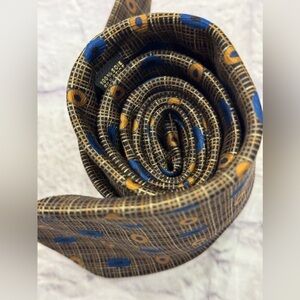 Anthime Mouley 100% Silk Tie Made in France Luxury Blue Gold Yellow Geometric